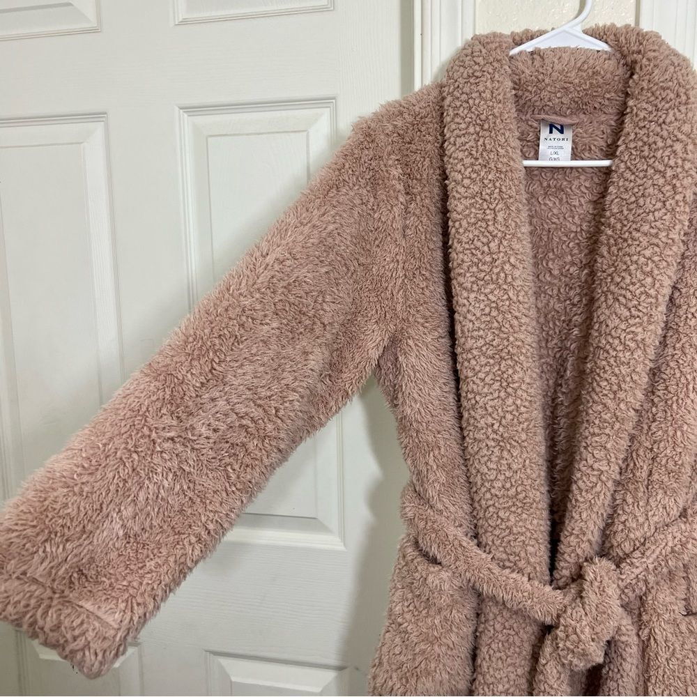 Natori Plush Lounge Cardigan Robe Fuzzy Teddy Sherpa in Rose Size L/XL - Picture 10 of 13